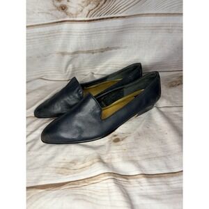 Vintage Thom McAn Angela Navy Blue Leather Loafers Smoking Slippers Size 9